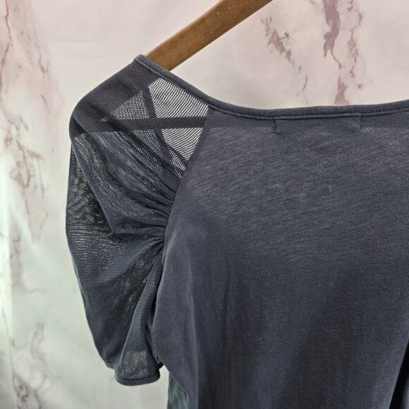 Anthropologie T Shirt Womens XS Grey Mesh Puff Velvet Graham Spencer Scoop - Picture 6 of 12